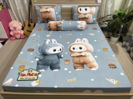 Bộ Ga Thun Mẫu Labubu xám